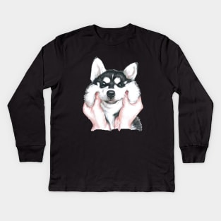 Cute Puppy, Funny Husky, Puppy, Pet, Dogs, Husky Lovers, T-shirts, Bags, Stickers, Cups, Hats, Cases Kids Long Sleeve T-Shirt
